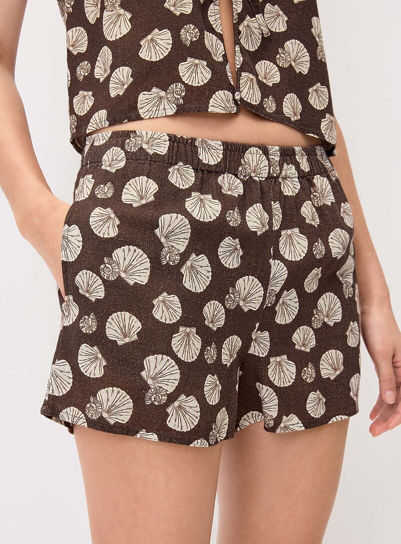 Twik: Le short lin m&eacute;lang&eacute; ligne A Bleu-gris pour femme