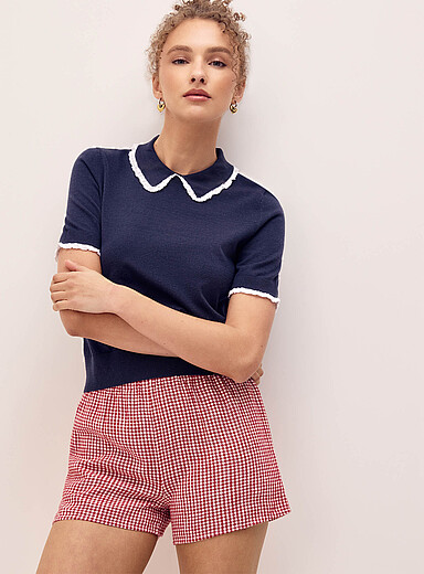 A-line linen-blend short