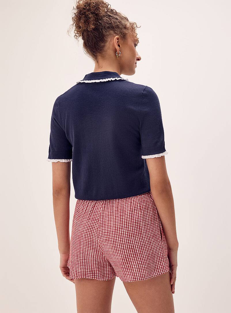 Twik: Le short lin m&eacute;lang&eacute; ligne A Bleu-gris pour femme