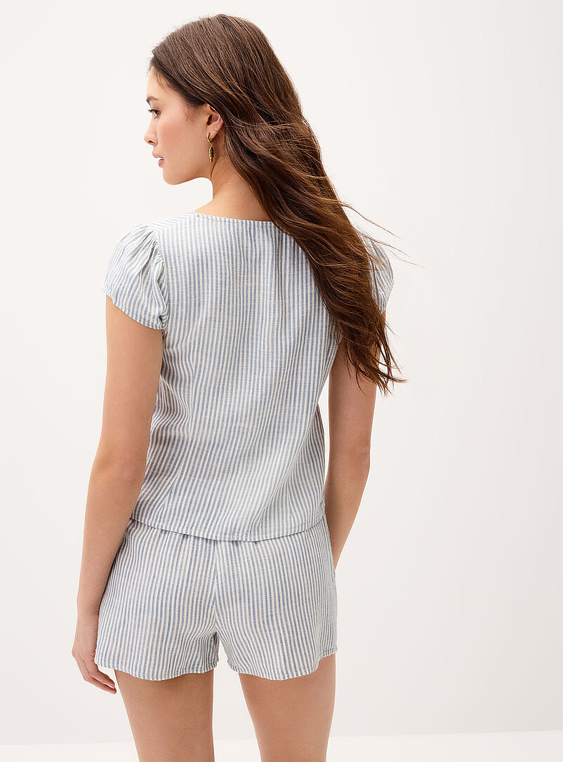 Twik White V-neck linen-blend blouse for women
