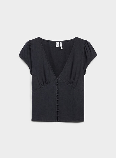 V-neck linen-blend blouse