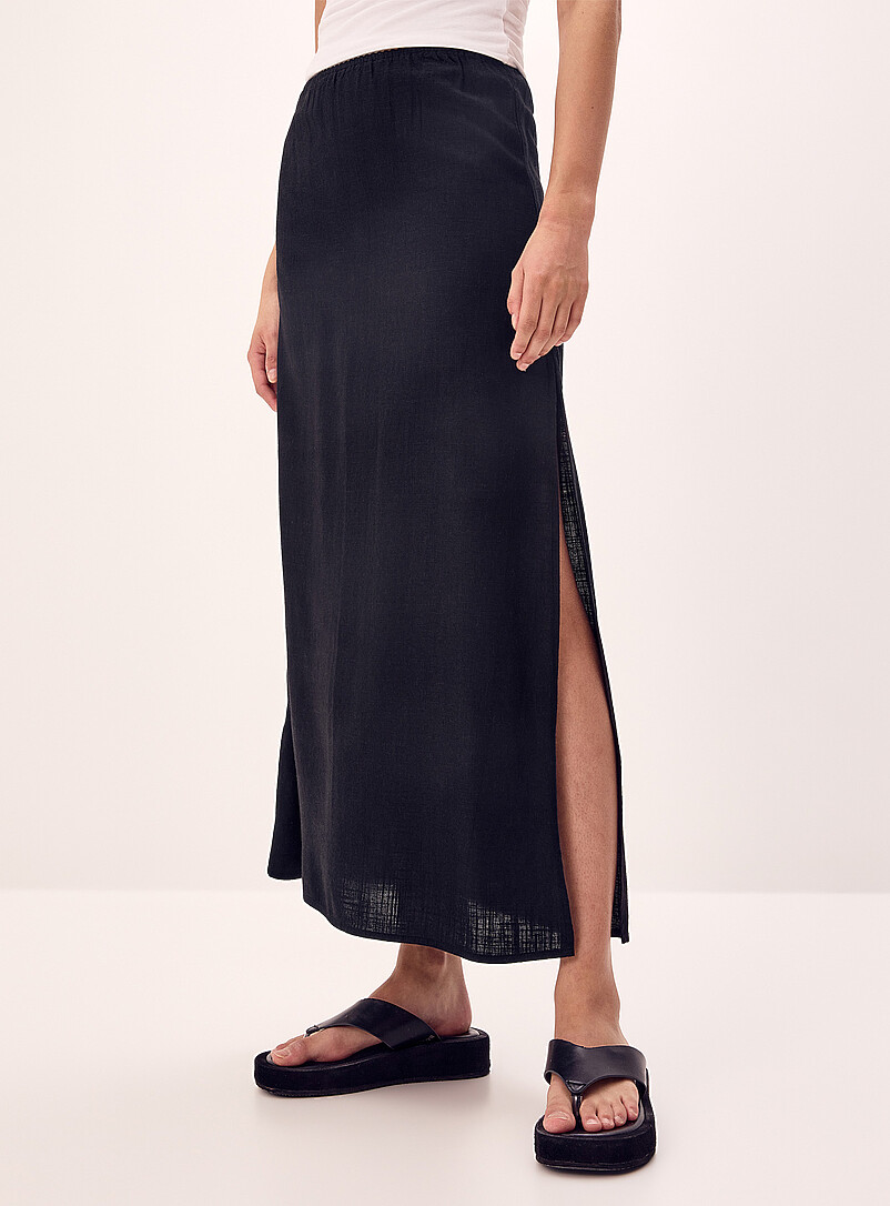 Twik White patterned Linen-blend maxi skirt for women
