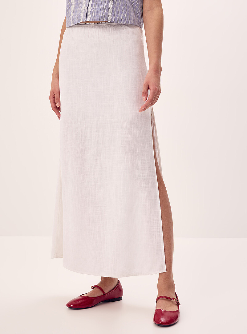 Twik White patterned Linen-blend maxi skirt for women