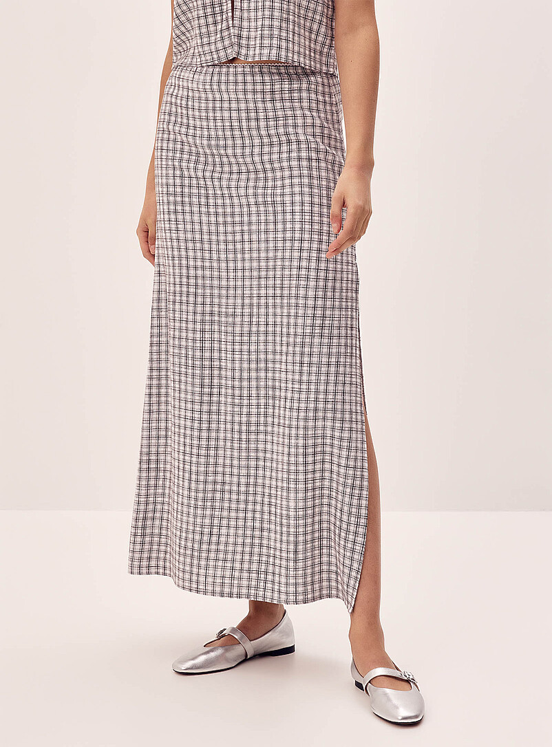 Twik White patterned Linen-blend maxi skirt for women