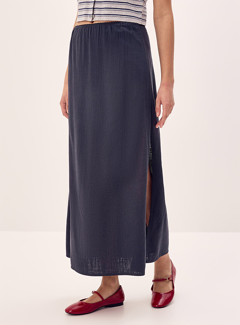 Twik White patterned Linen-blend maxi skirt for women