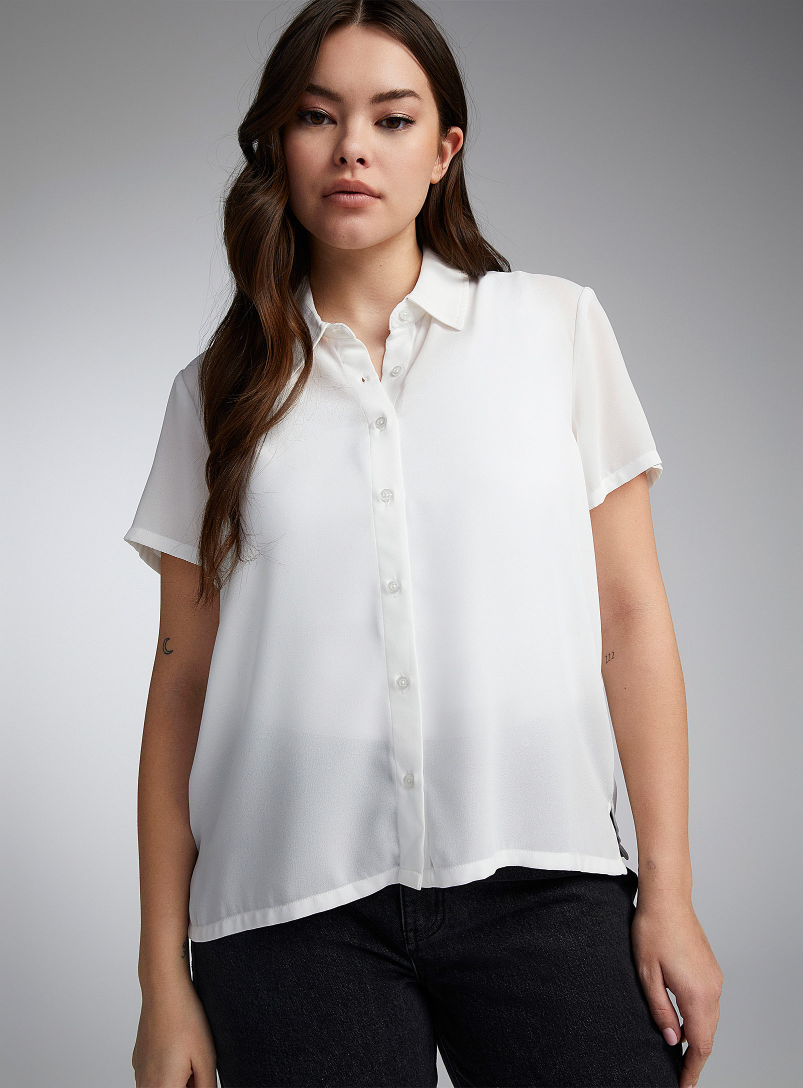 Twik Plain Sheer Voile Shirt In White