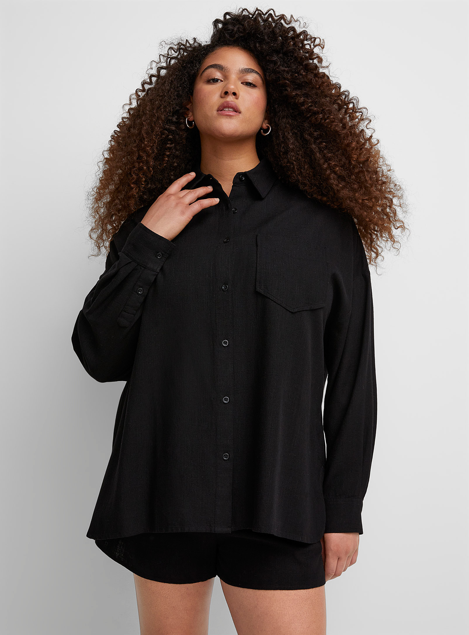 Twik Touch Of Linen Loose Shirt In Black