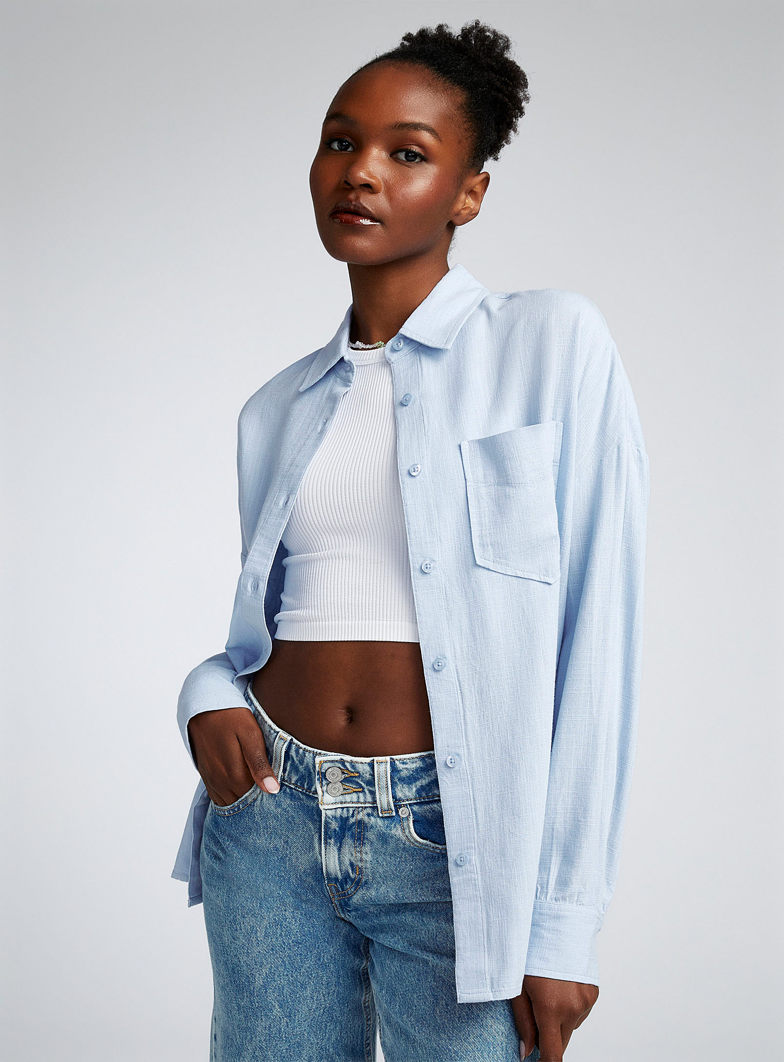 Twik Oversized Touch Of Linen Shirt In Baby Blue