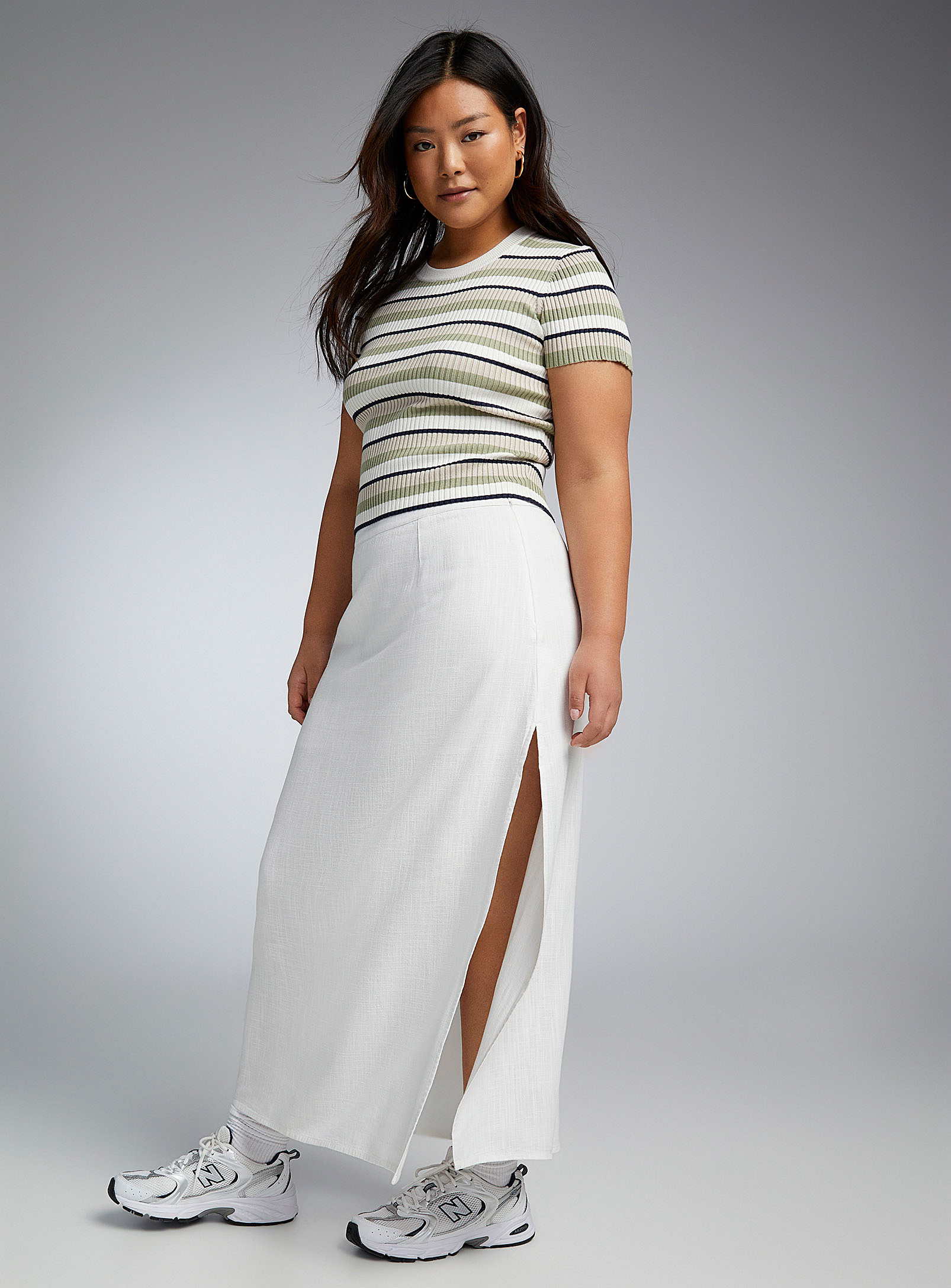 Twik Linen Blend Maxi Skirt In White