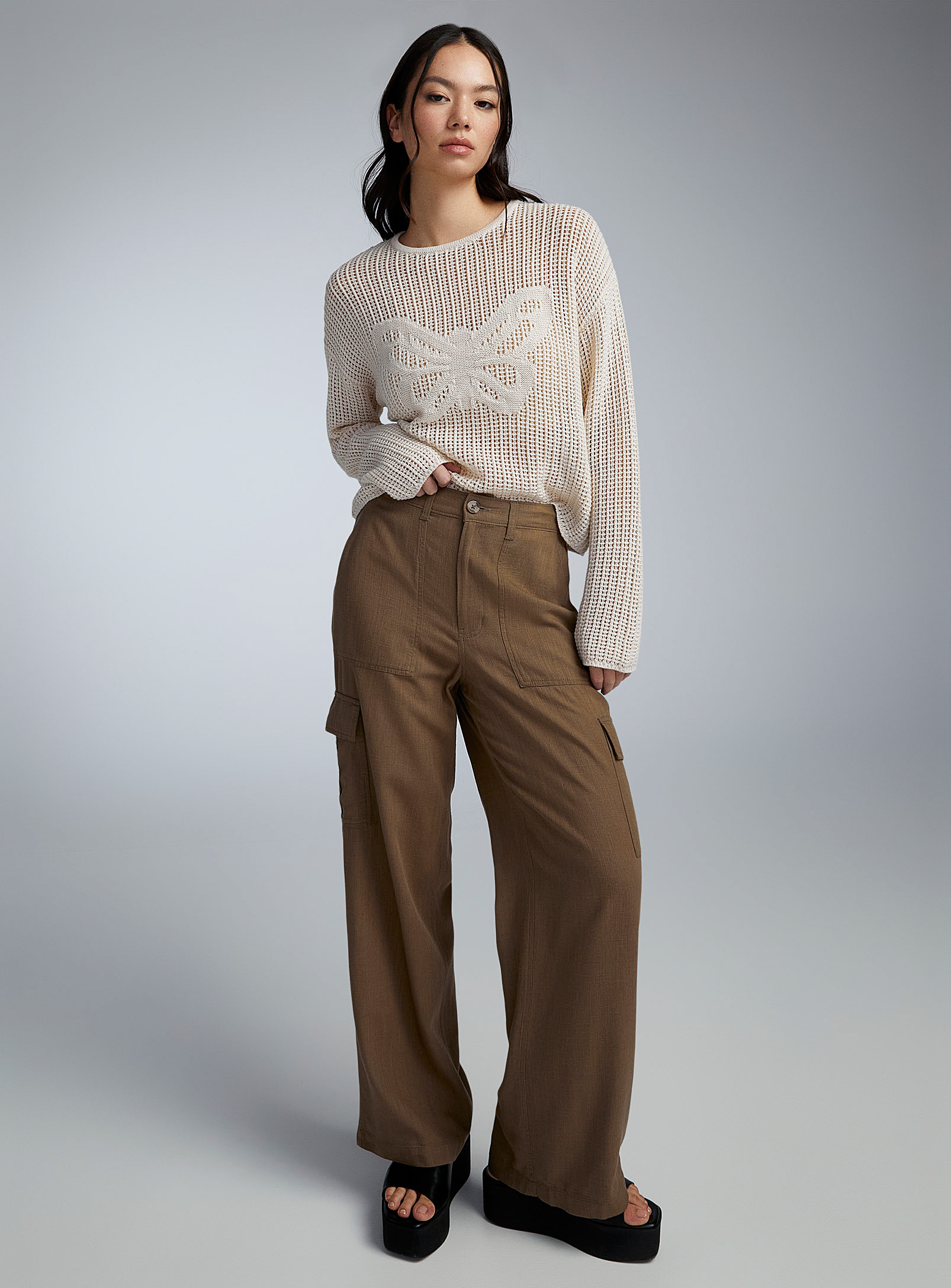 Twik Touch Of Linen Carpenter Pant In Khaki/sage/olive