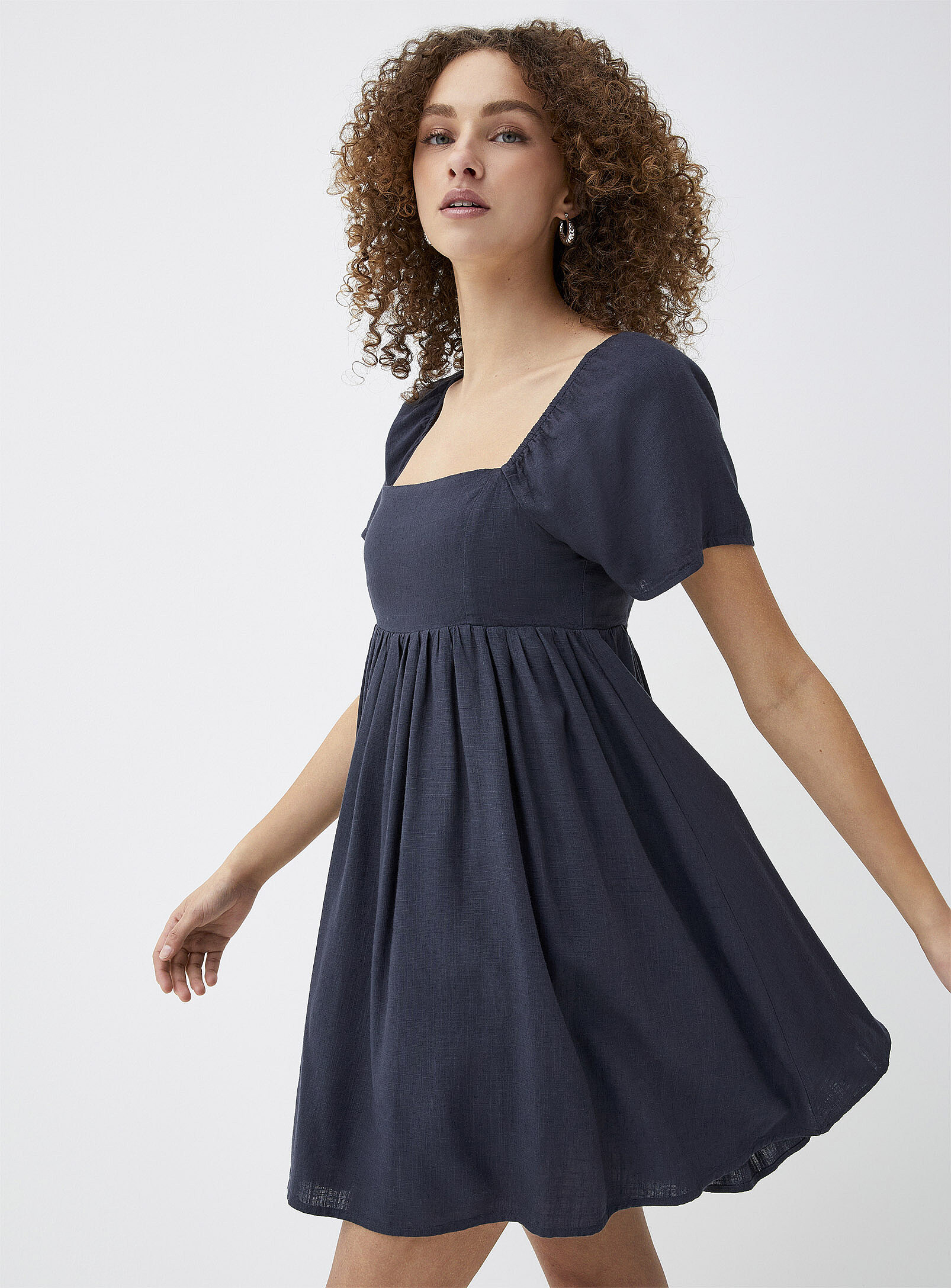 Twik Touch Of Linen Square-neck Babydoll Dress In Navy/midnight Blue | ModeSens Twik Touch Of Linen Square-neck Babydoll Dress In Navy/midnight Blue | ModeSens