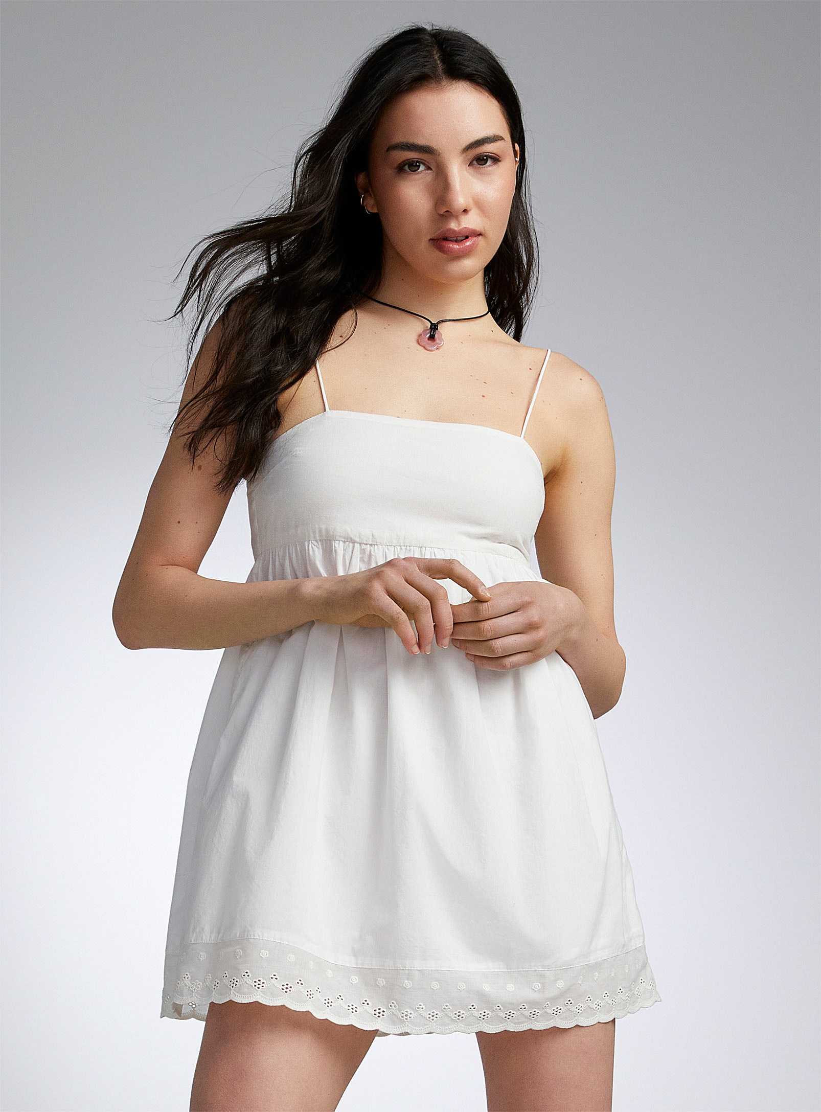Twik Broderie Anglaise-hem Dress In White