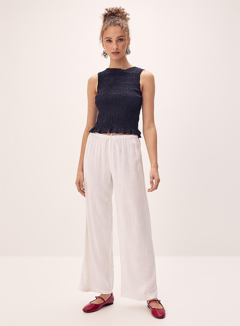 Viscose And Linen Wide-Leg Pant