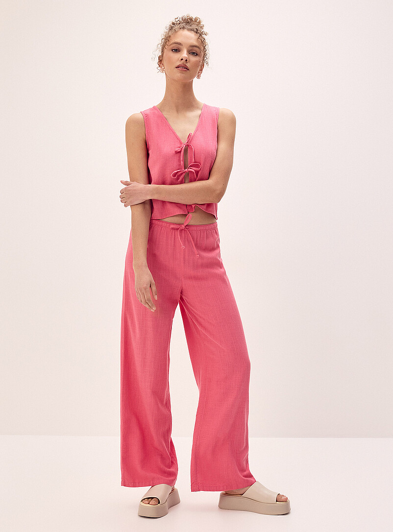 Viscose And Linen Wide-Leg Pant