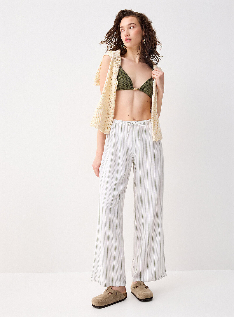 Patterned Linen-Blend Wide-Leg Pant