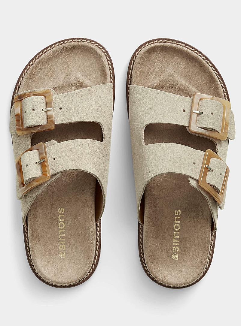 Simons Taupe Double strap suede sandal Women for women