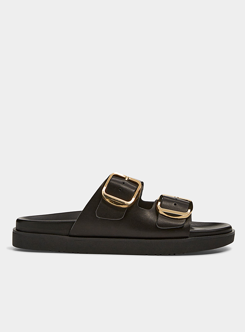 Simons Black Gold buckle double-strap leather sandals Women for women