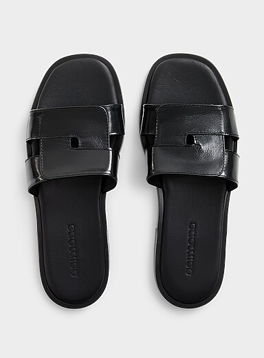 Simons Black Crossed leather cushioned sandals <b>Made in Spain</b> for women