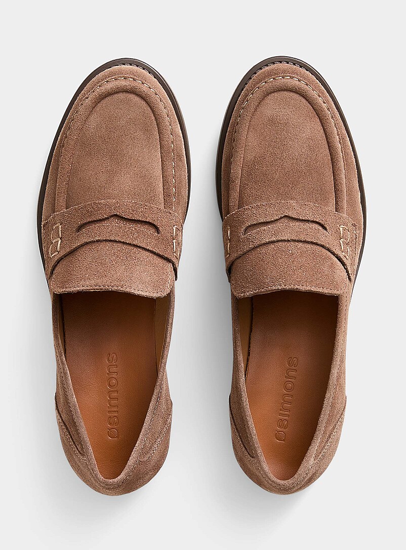 Simons: Le fl&acirc;neur penny en su&egrave;de <b>Fait en Espagne</b> Femme Taupe pour femme