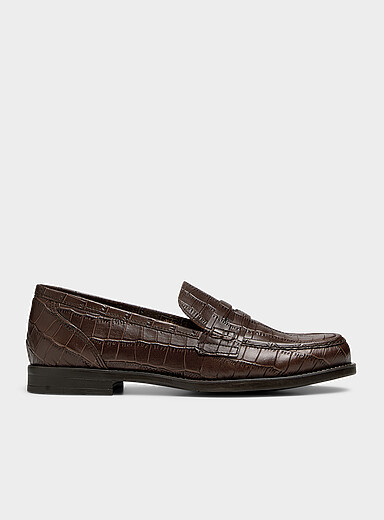 Chocolate brown croc leather loafers <b>Made in Spain</b> Women