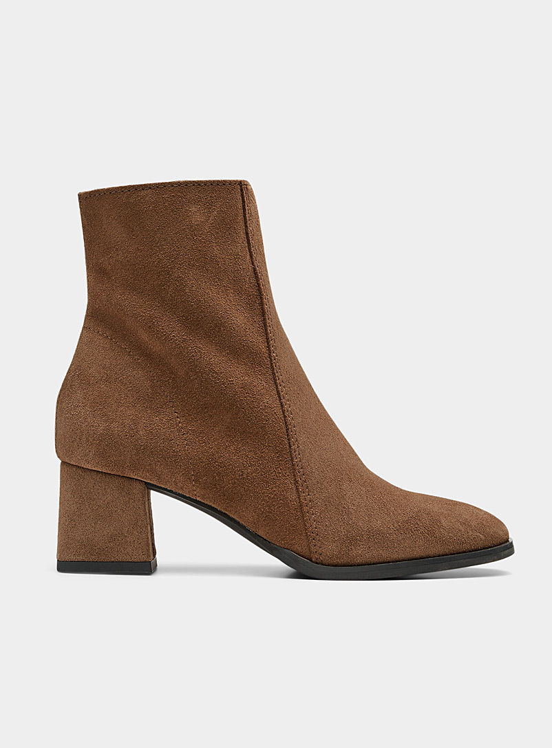 Simons Light Brown Topstitching-accent block-heel boots for women