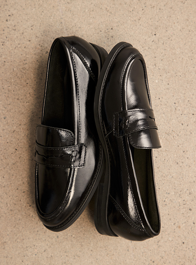 Simons Black Black patent leather penny loafers for women