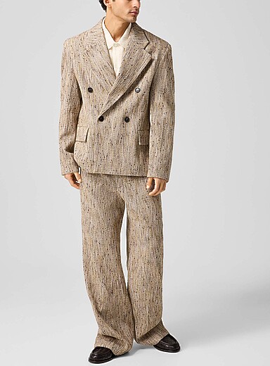 S&eacute;fr Ivory/Cream Beige Ramon relaxed speckled pant for men