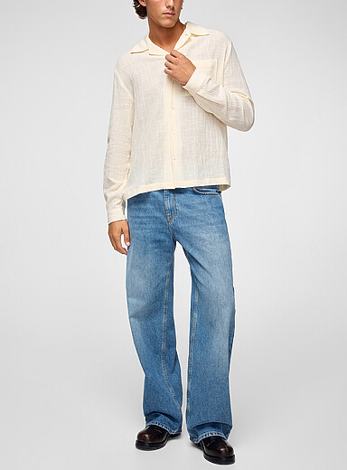 S&eacute;fr Off White Textured cabana shirt for men