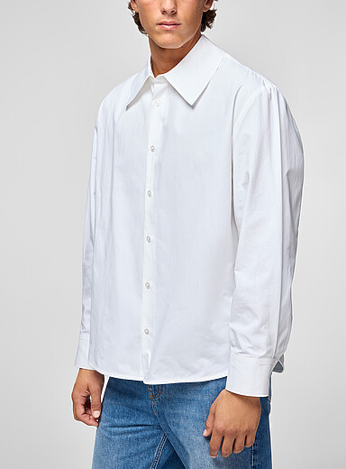 S&eacute;fr: La chemise popeline col large Trino Blanc pour homme