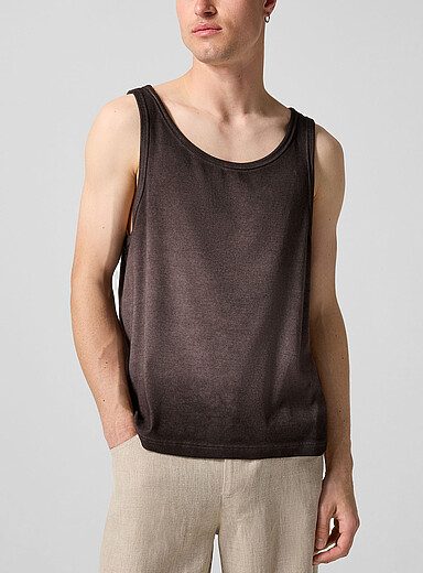 S&eacute;fr Brown Cyril washed ribbed tank for men