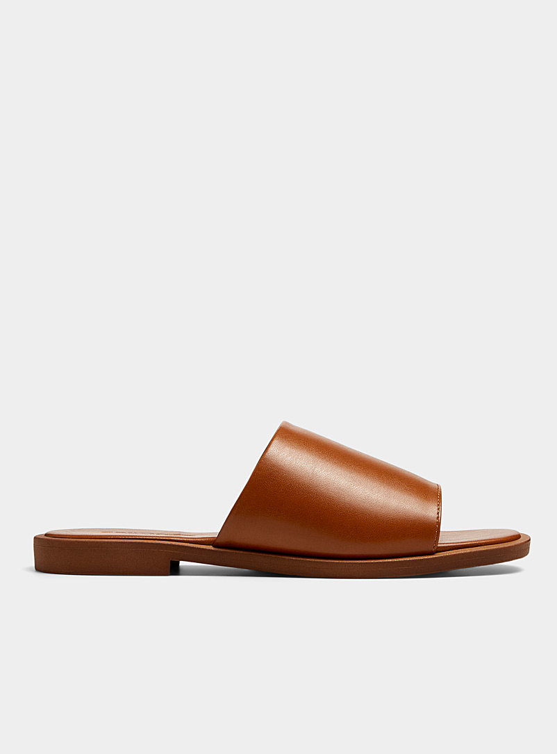 Simons: La sandale slide minimaliste Tan beige fauve pour femme