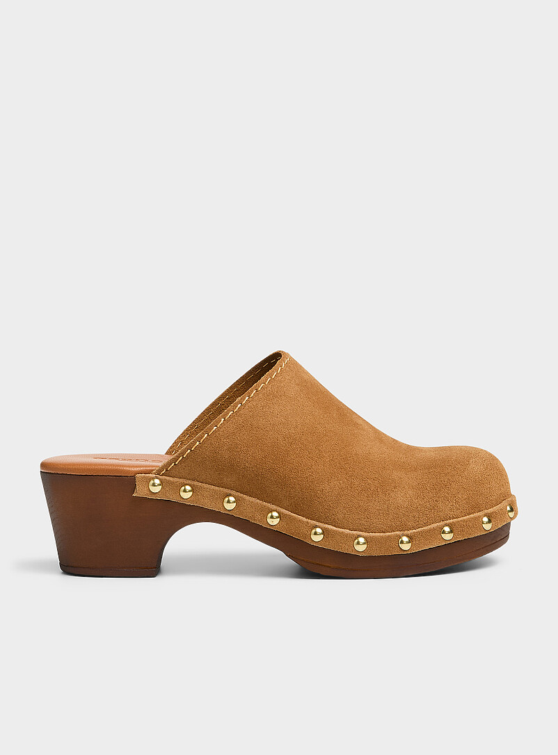 Studded suede faux-wood clogs Exclusive collection from Italy Women product image (primary)
