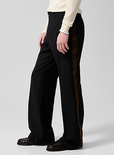 Wales Bonner: Le pantalon smoking semi-&eacute;vas&eacute; bande marron Noir pour homme