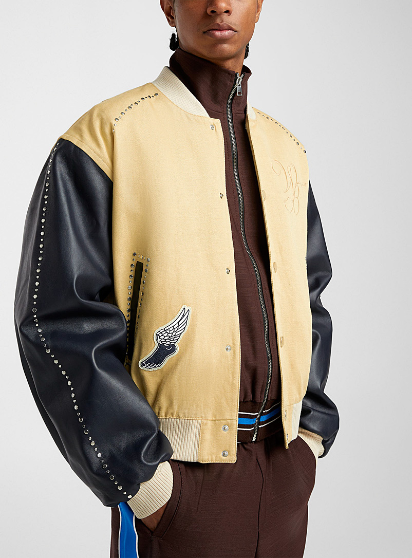 Wales Bonner Patterned Brown Sky Varsity dual-material jacket for men