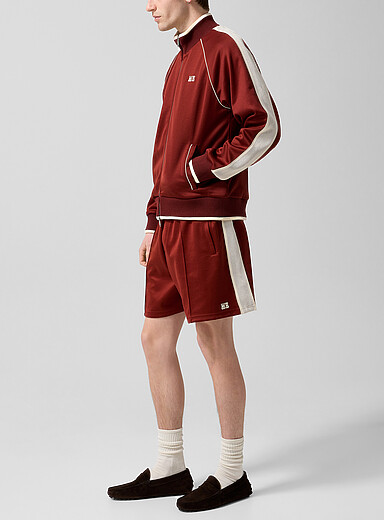Wales Bonner Burgundy Motion crochet stripe track short Unisex for men