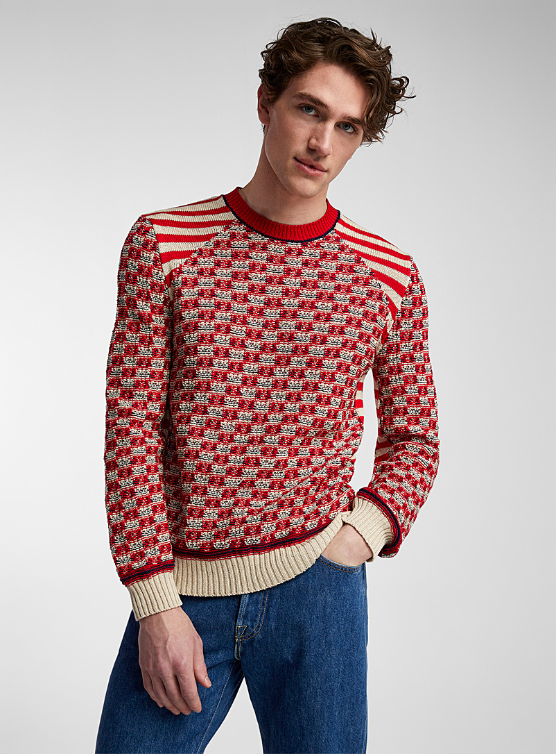 Wales Bonner Patterned Red Unity textured checkers pullover for men