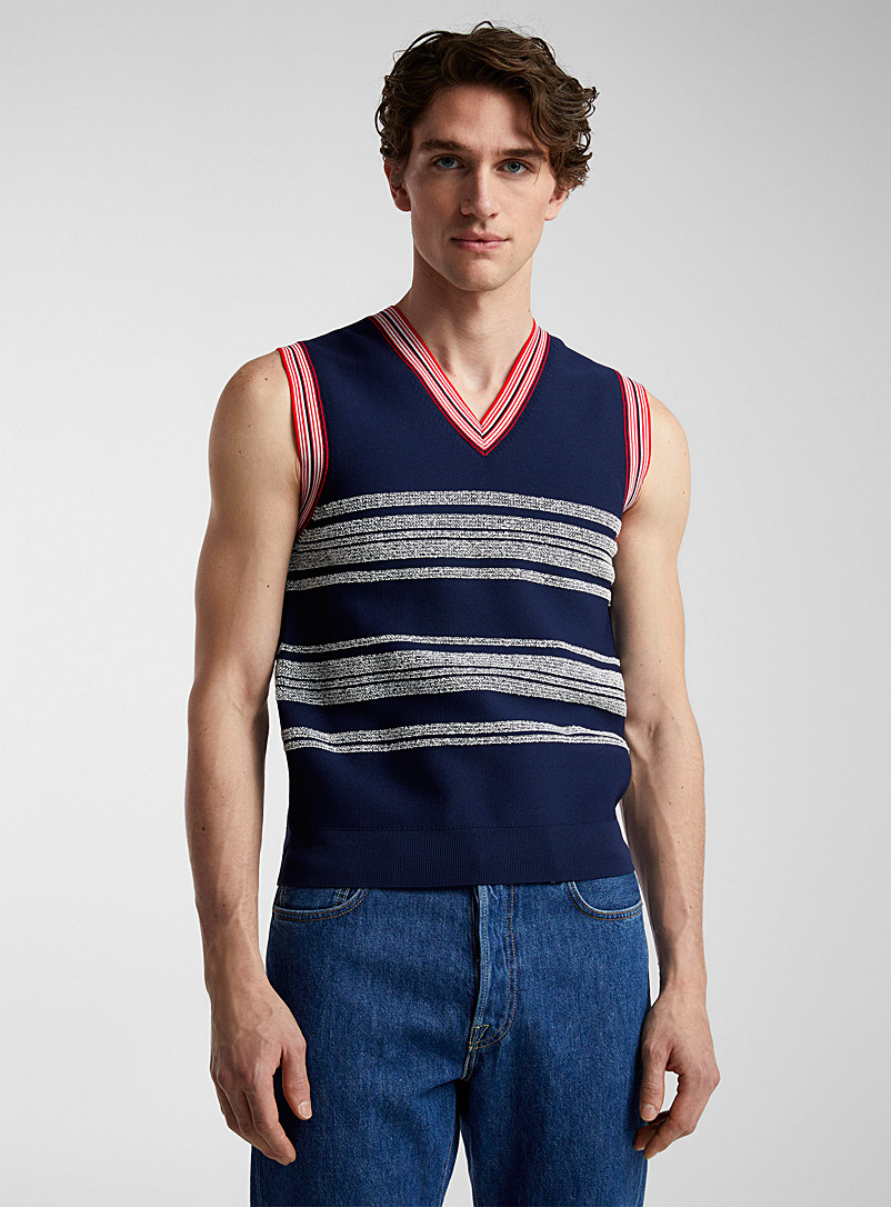 Wales Bonner Patterned Blue Shade striped sweater vest for men