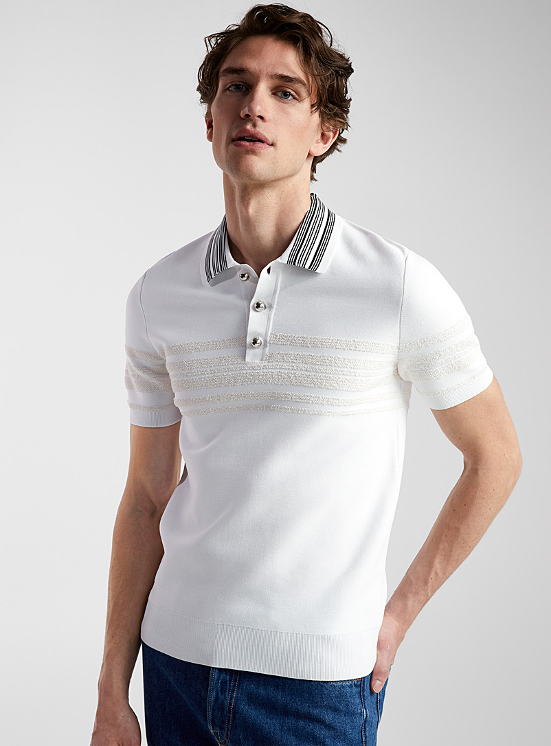 Wales Bonner Patterned White Dawn shimmery buttons knit polo shirt for men