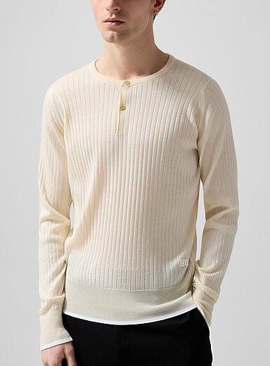 Wales Bonner Off White Nile rib-knit Henley sweater Unisex for men