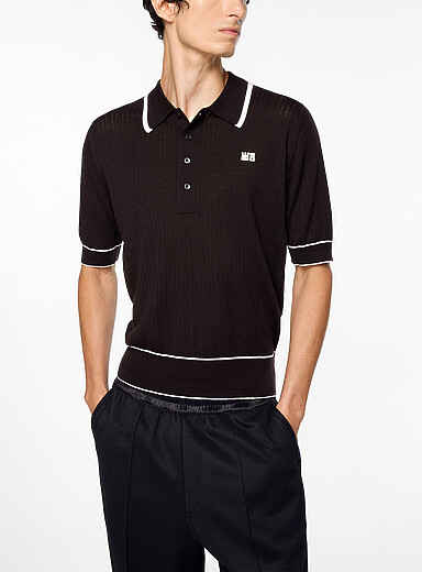 Wales Bonner Brown Blessings piped trim knit polo shirt for men