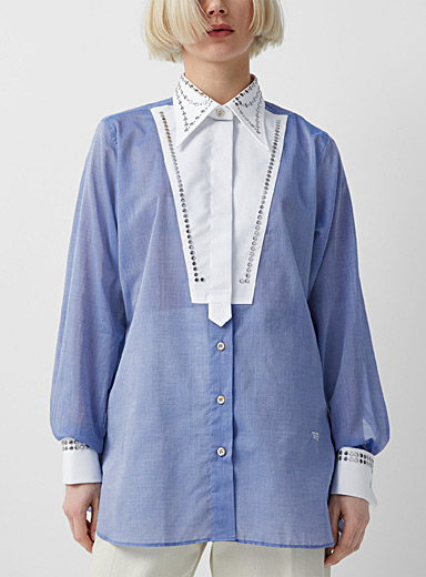 Wales Bonner Patterned Blue Studded bib shirt for women