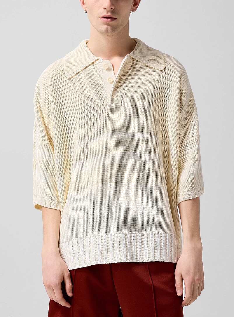 Calm Block Stripes Paper Knit Polo Shirt