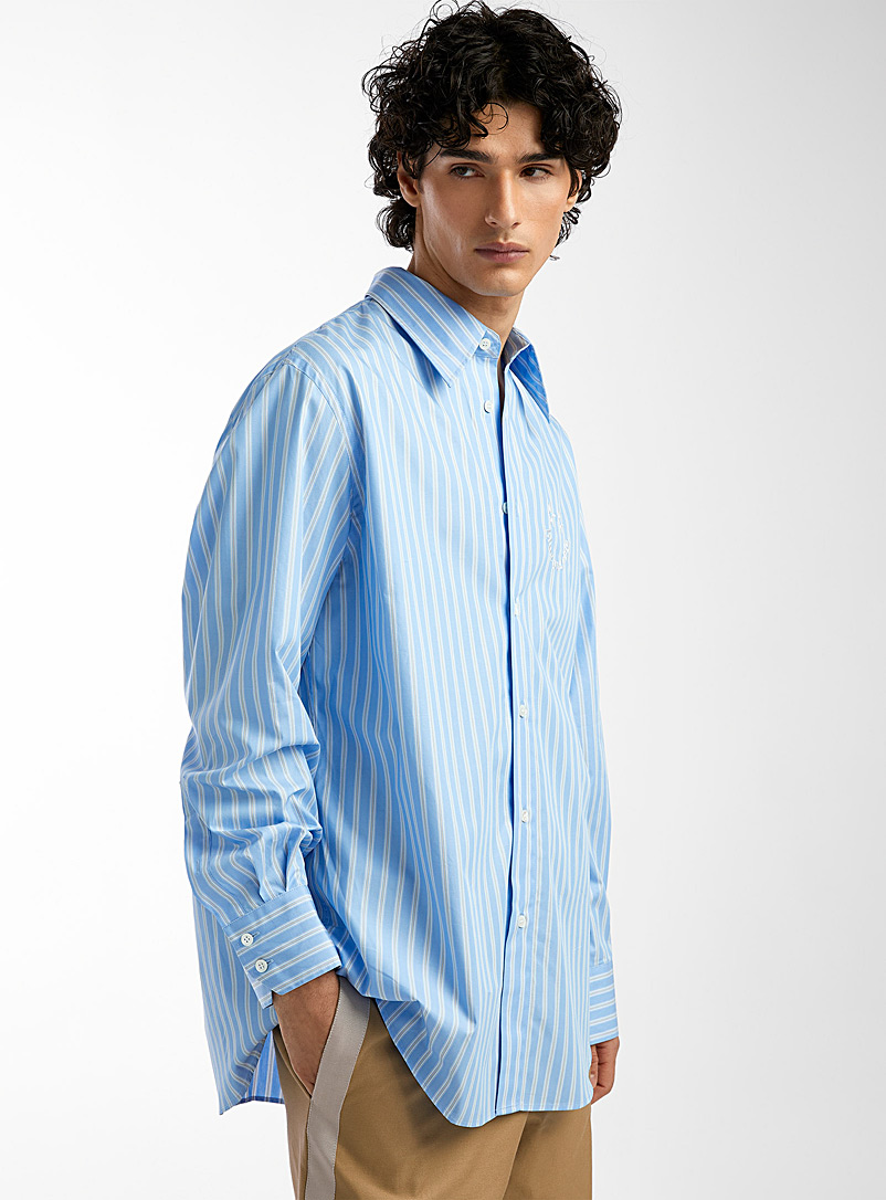 Bluemarble Patterned Blue Pyjama stripes embroidered shirt for men