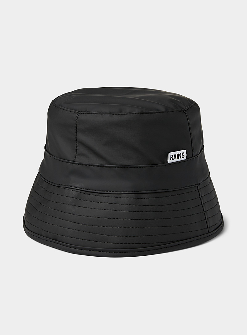 Rains Black Signature-tag waterproof bucket hat for women
