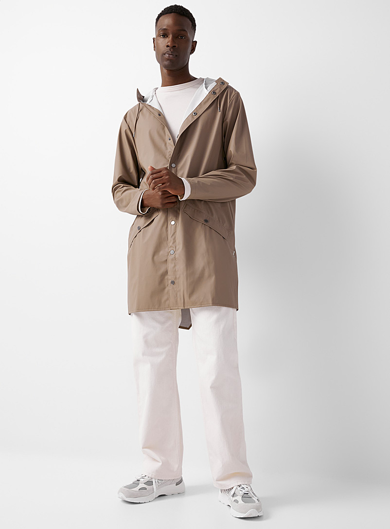 Rains Sand Long minimalist raincoat for men