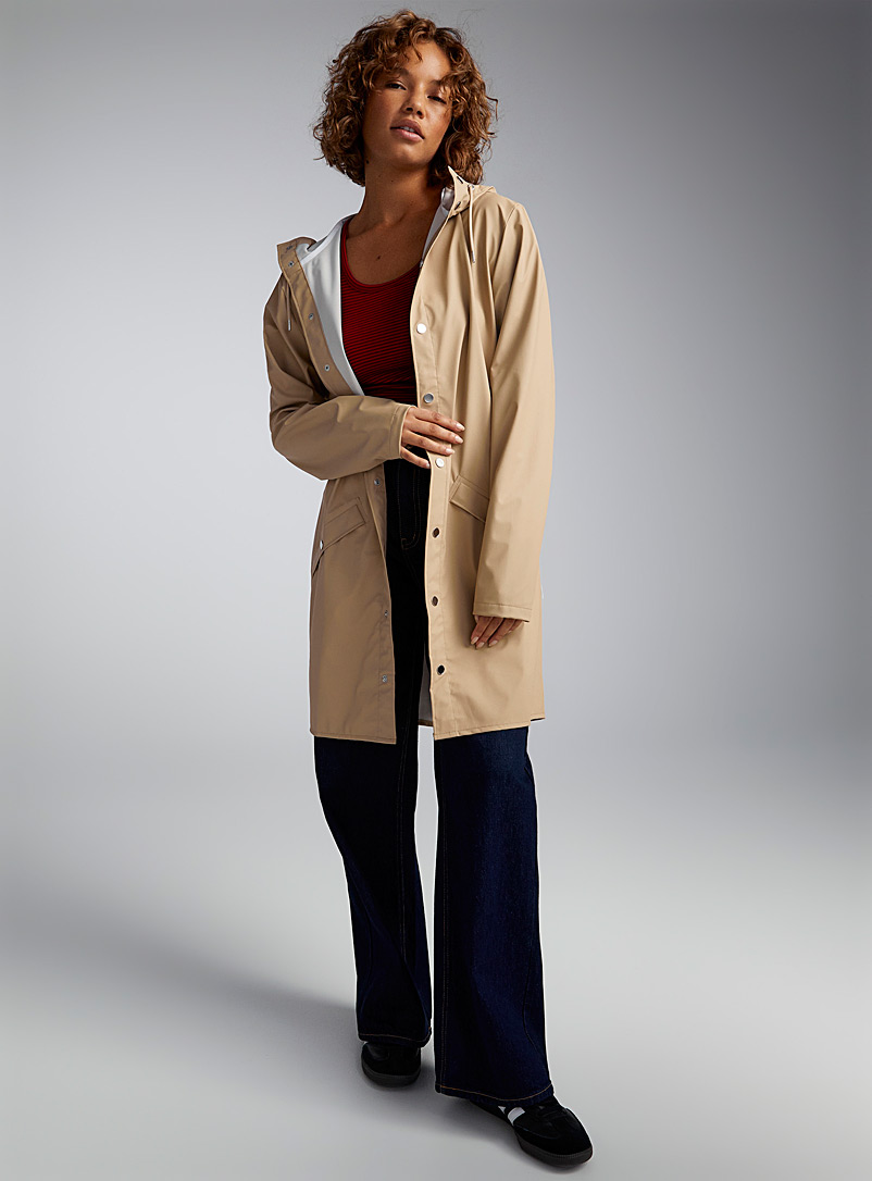 Rains Ivory/Cream Beige Long raincoat for women