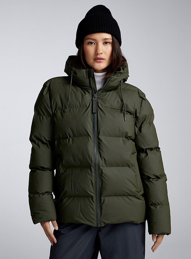 Rains Green Hooded quilted jacket for women