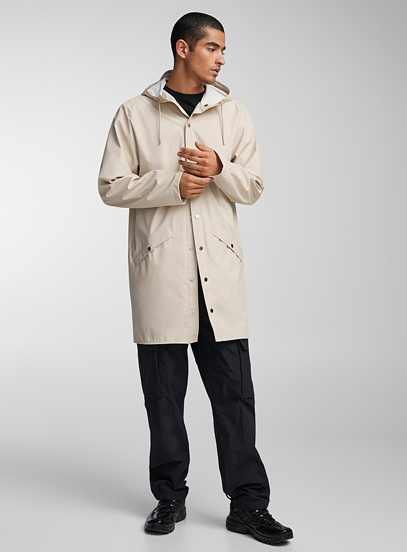Rains Ecru/Linen Long minimalist raincoat for men