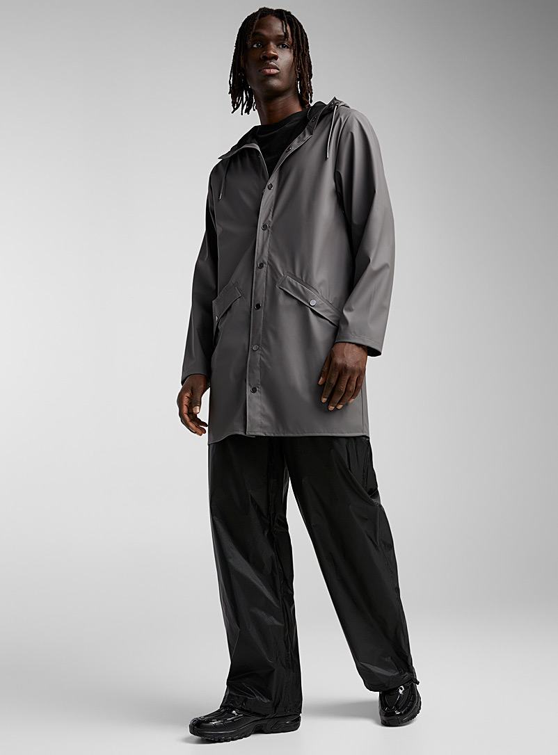 Rains Charcoal Long minimalist raincoat for men