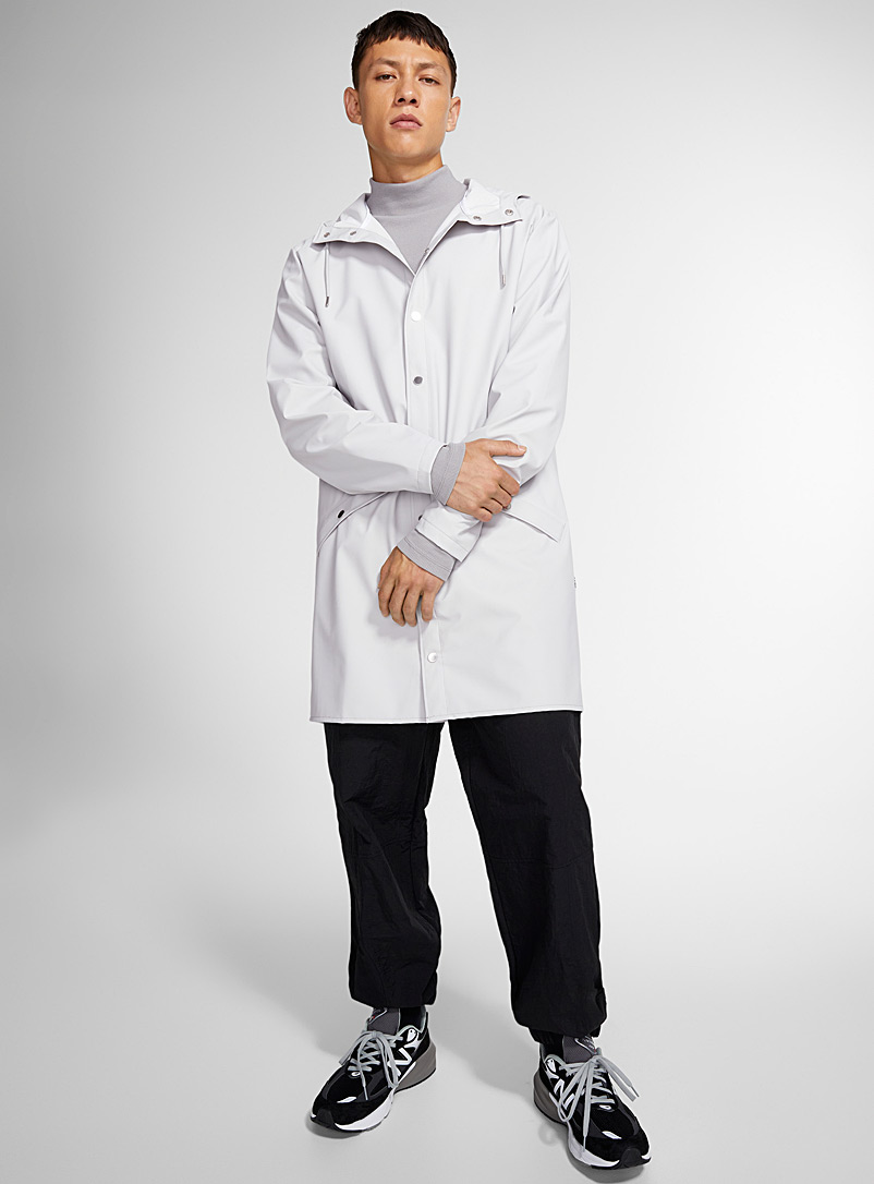 Rains White Long minimalist raincoat for men